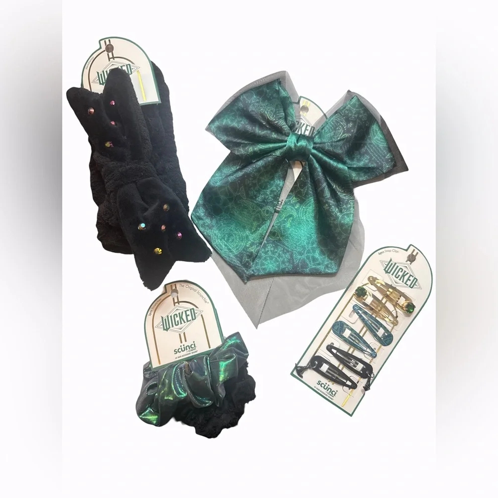 Scünci Wicked Green and Black Hair Accessories Set 4 Piece Set New with Tags